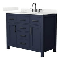 Beckett 42" Dark Blue Single Vanity & Giotto Quartz Top (3-Hole) & Black Trim