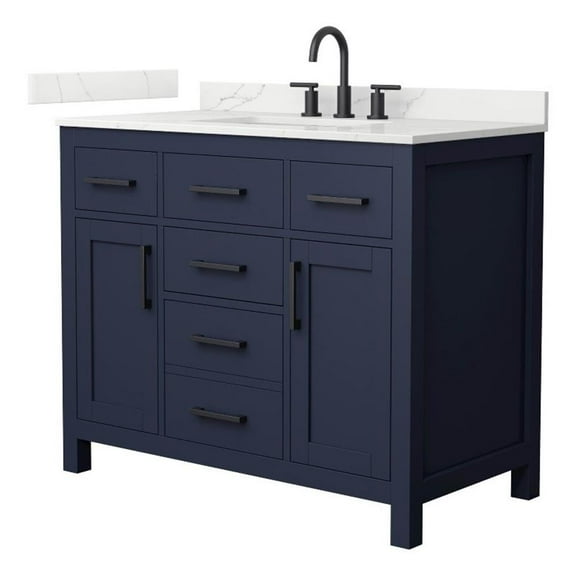 Beckett 42" Dark Blue Single Vanity & Giotto Quartz Top (3-Hole) & Black Trim