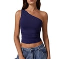 thumbnail image 2 of Lumtrix Womens One Shoulder Top Summer Going Out Pleated Crop Tank Tops Y2K Fashion Cami Cute Slim Fit Shirt Navy M, 2 of 4