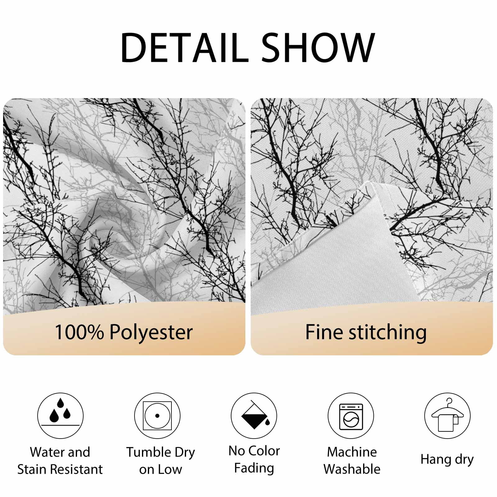 Round Tablecloth Black Grey Minimalist Tree Waterproof Oil Proof Polyester Table Cloth Cover Decor for Home Dining Outdoor,Patio,Parties, 60" Dia. Vintage Branch