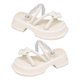 thumbnail image 1 of Sandalias de plataforma para mujer, sandalias informales de tacón alto con plataforma plana de verano para mujer con decoración floral para exteriores, 1 of 8