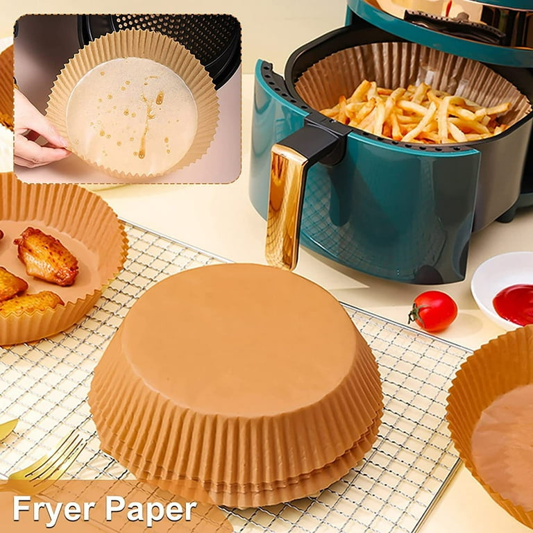 50pcs Air Fryer Disposable Paper Liner Non-Stick Mat Round Paper Baking Mats Kitchen Airfryer Baking Accessories for Baking Roasting Microwave, Size