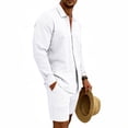 thumbnail image 6 of Maqroz Mens 2 Piece Outfits 2 Piece Casual Long Sleeve Summer Set Button Down Lapel Shirt & Elastic Waist Shorts Solid Lightweight Formal Dailywear, 6 of 9