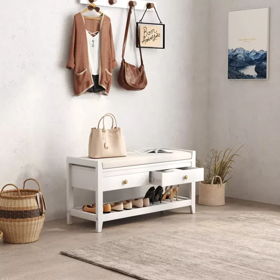 ZARKEA - 39'' 2-in-1 Entryway Bench Cushioned Shoe Cabinet with Storage