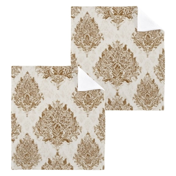 BZSMCE Towel Cotton Face Towel Soft Hand Towels Fashion Cream Gold Ornate Pattern