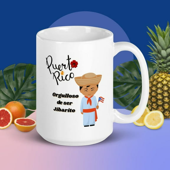 White Glossy Mug Coffee Cup Puerto Rico Flag Coqui Amapola Orgulloso De Ser Jibarito Low Price For Regalo Taza Cafe cumpleaños Birth Day, Ceramic Mug 11Oz