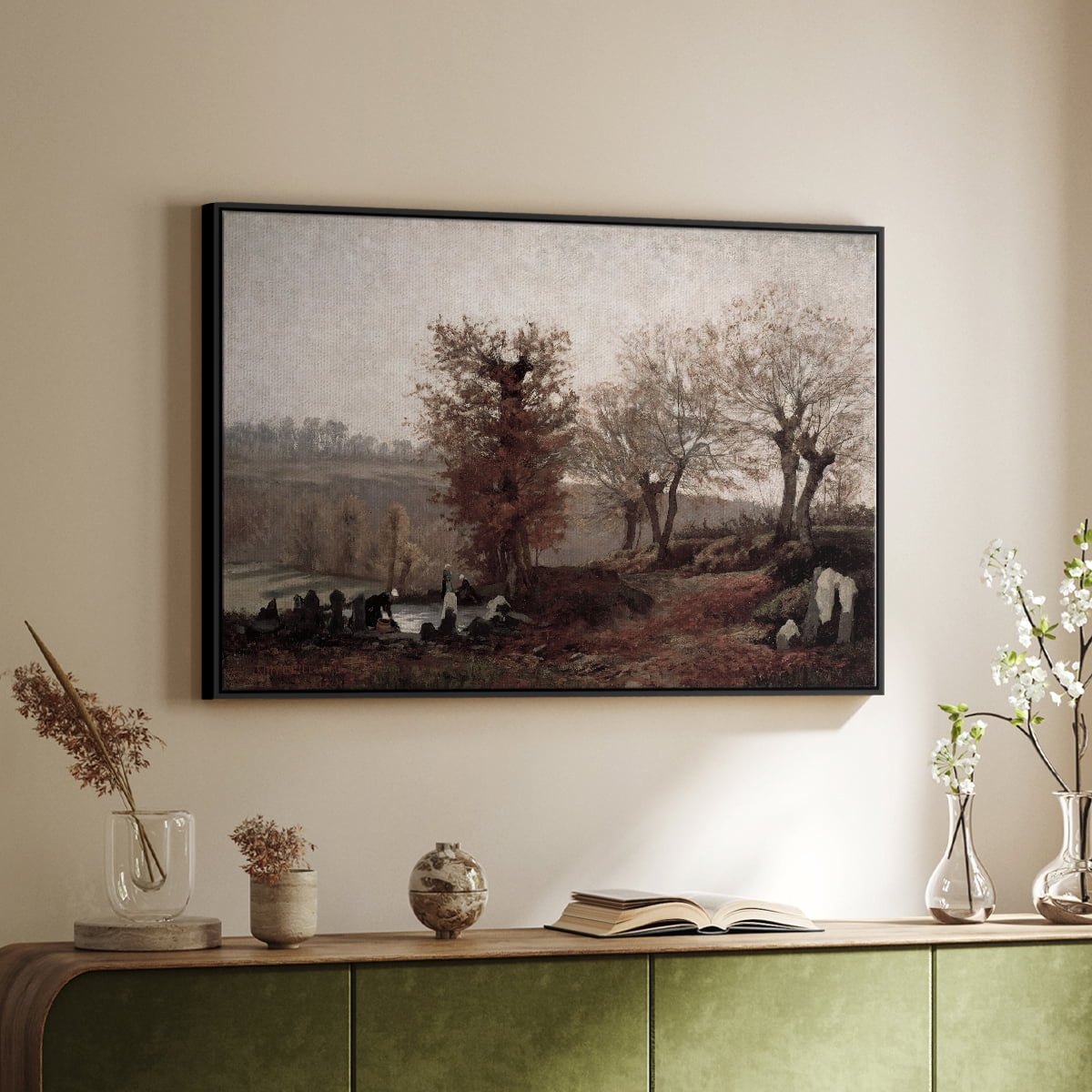 Vintage Landscape-CCCVIII By Wexford Home Framed in Black Wood Gallery Wrapped Canvas 17 in. x 25 in.