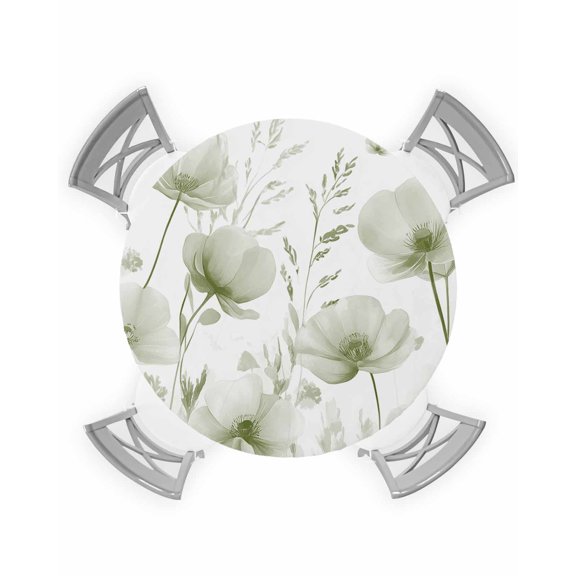 nqOlkjepod Sage Green Floral Round Tablecloth, Fitted Table Cover with Elastic for 45"-54" Round Tables, Botanical Flower Plant Herb Watercolor Table Cloth Dinning Party Waterproof Tablecloths