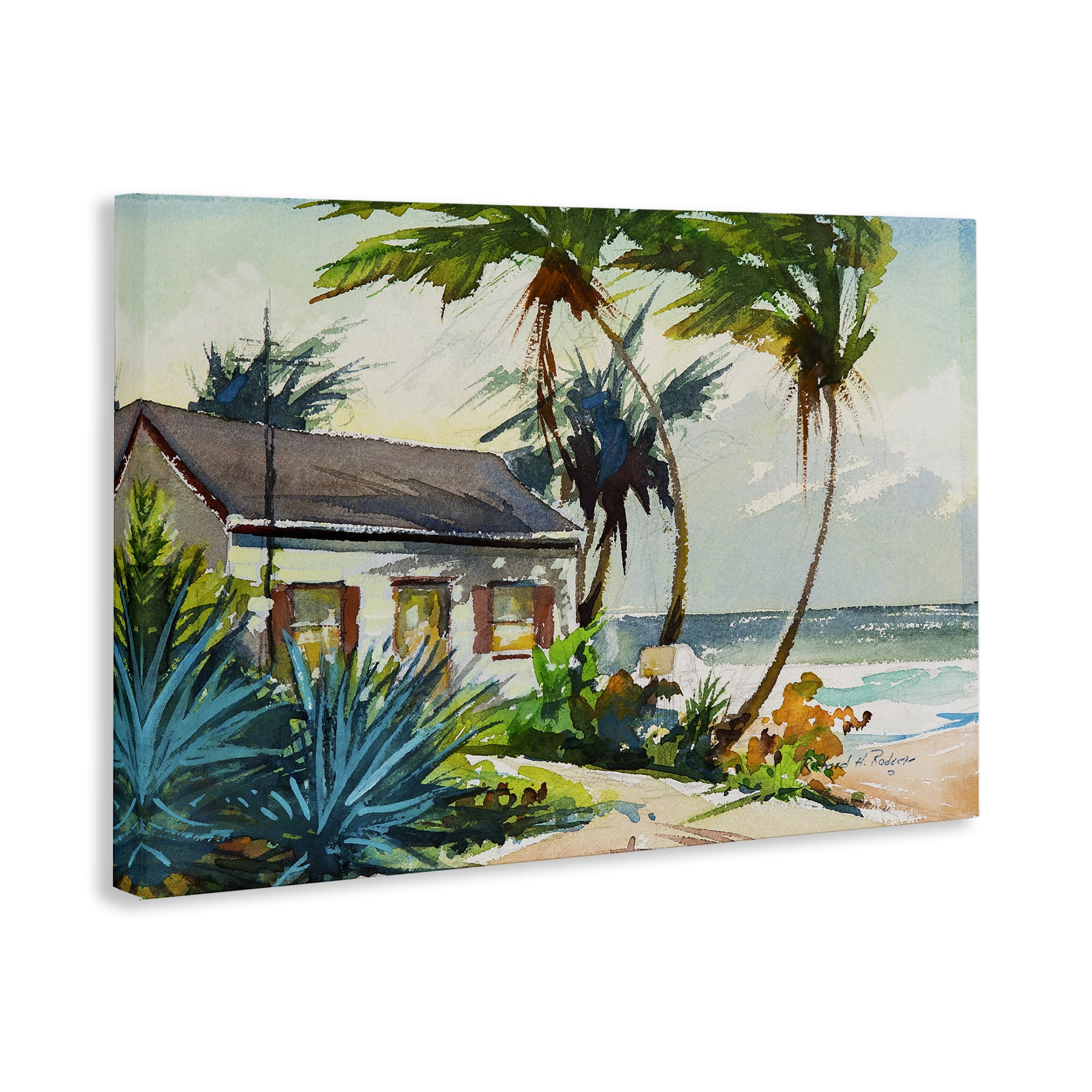 Stupell Industries Windswept Palms Cottage Landscape & Nature Painting Wrapped Canvas Art Print Wall Art, 36 x 24
