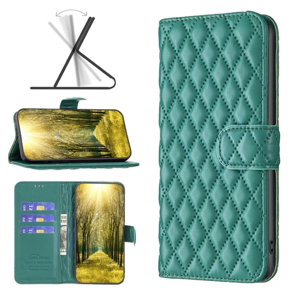 Allytech for Samsung Galaxy A72 6.7 Inch Wallet Style Magnetic Snap Flip Cover, Diamond Pattern PU Leather with Kickstand Card Slot Shockproof Drop Case for Samsung Galaxy A72, Green