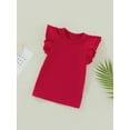 thumbnail image 3 of Gureui Newborn Infant Toddler Baby Girl Fly Sleeve T-shirt,Casual Solid Color Round Neck Summer Top, 3 of 8