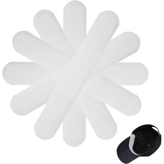 Trianu 30Pcs Hat Sweat Liner, Prevents Stains Absorbent Shields Protector Bands, Disposable Absorbing Pad Hat Sweat Protector, Cap Liners Protection for Baseball Golf Cap Women Men (White)