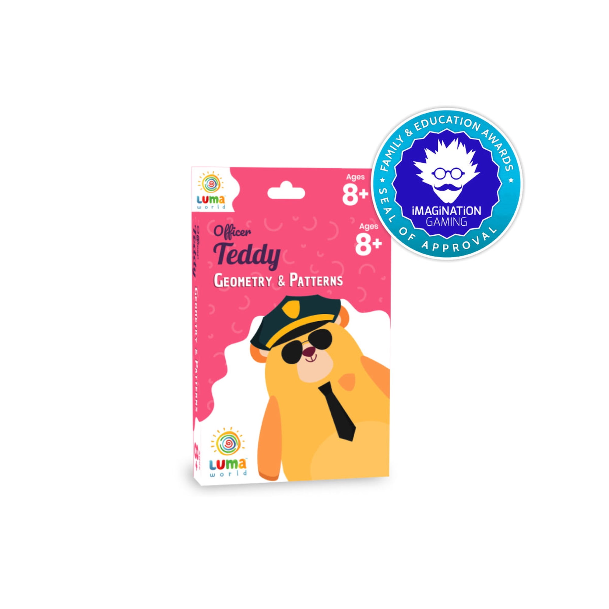 Luma World Officer Teddy Educational Game-Based Math Flash Cards with a Fun Magic Glass to View Hidden Answers for Ages 8+ Years to Learn Grade 3 Geometry Shapes and Patterns Set of 50 Cards