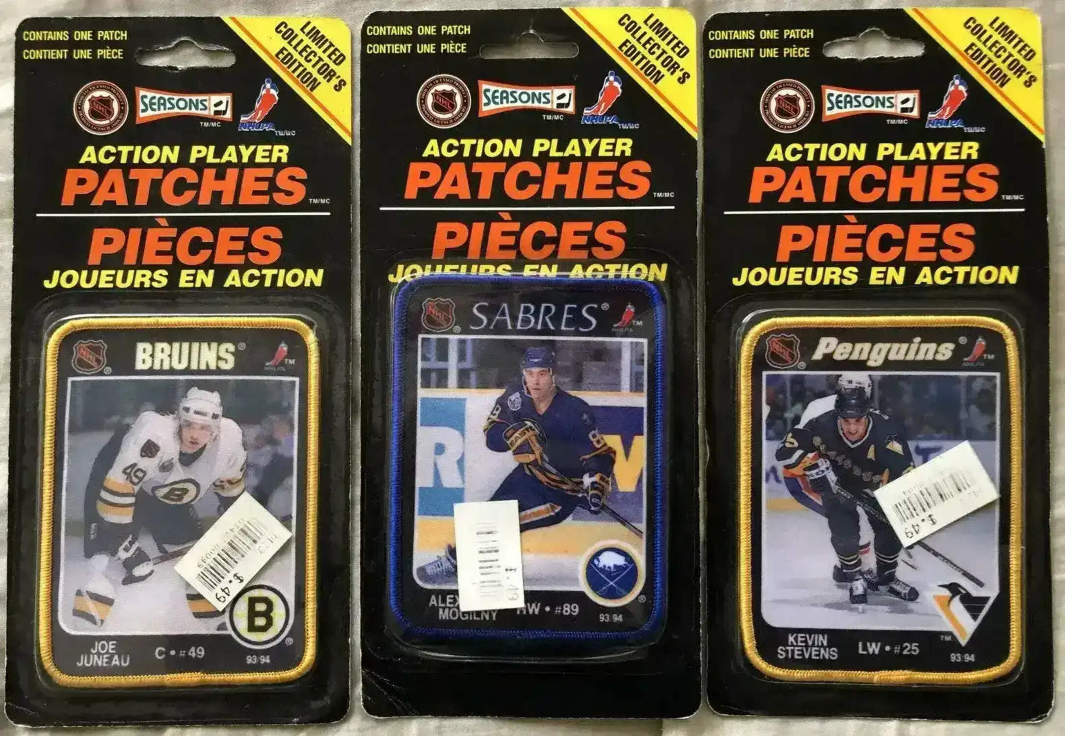 Joe Juneau Alexander Mogilny Kevin Stevens 1993-94 Seasons NHL hockey photo Patch Lot