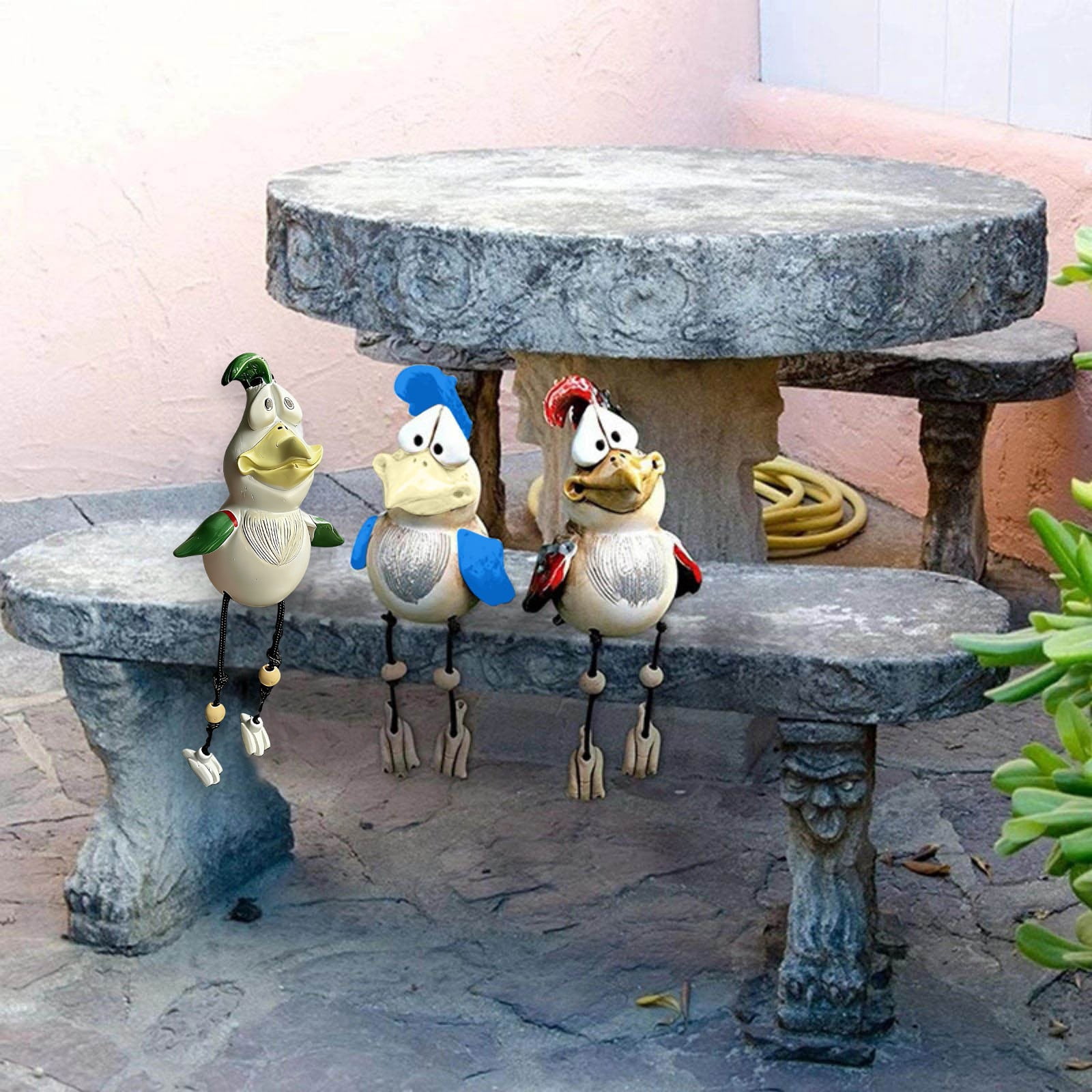 Fufafayo 3Pcs Garden Chicken Decoration, Resin Garden Statue Outdoor Decor, Funny Animal Sculpture Gift for Yard Patio Lawn, Boho Farmhouse Garden Art for Home