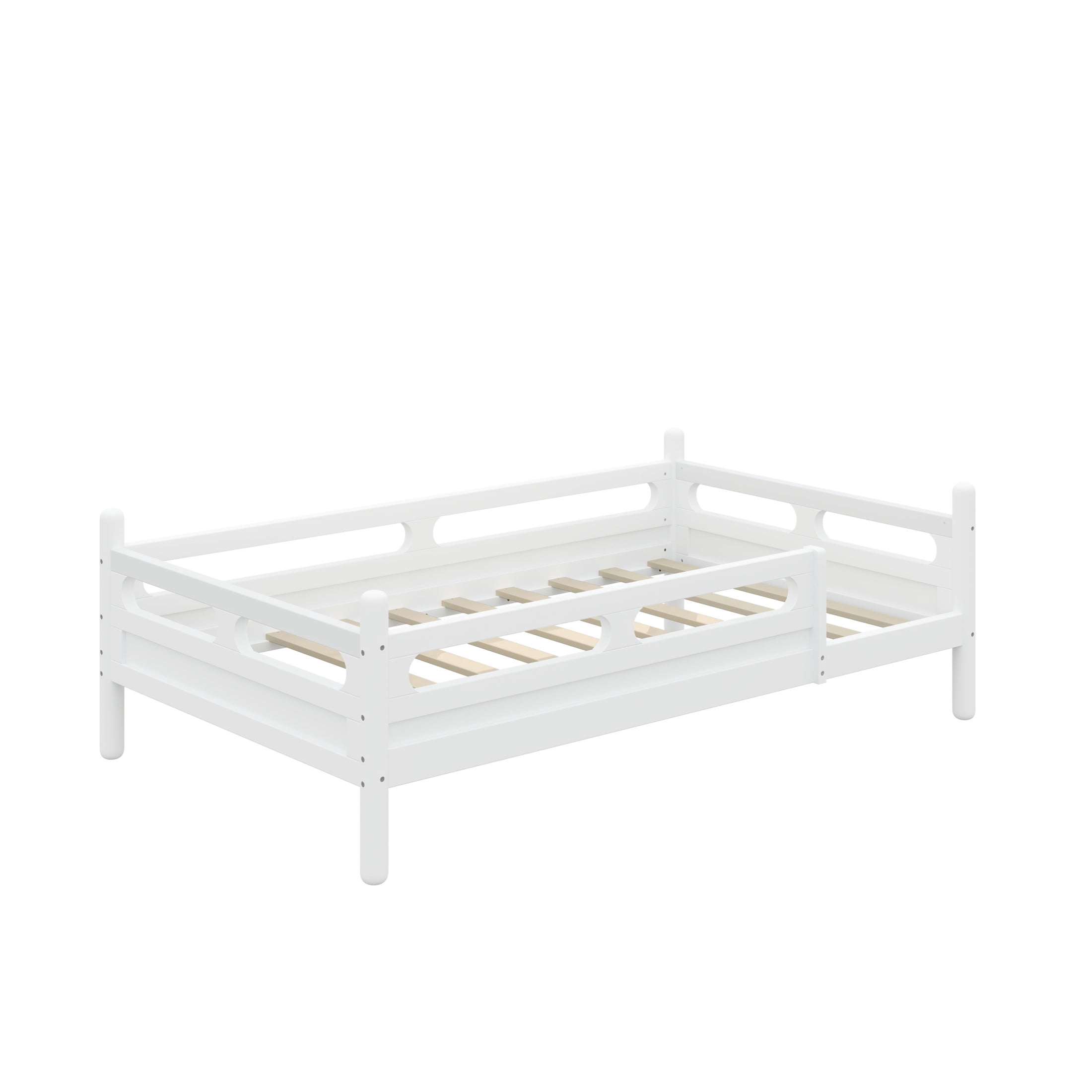 Noble House Twin Size Kids Bed Frame with Safety Rails, Low Profile Design & Slat Support, White