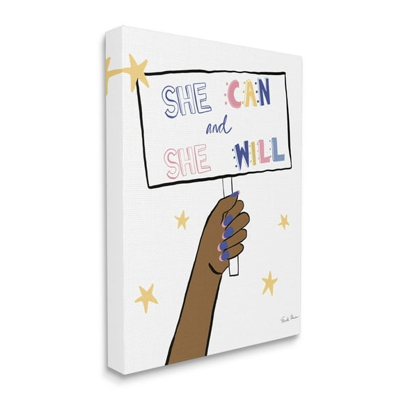 Stupell Industries She Can and Will Phrase Hand Holding Sign Canvas Wall Art, 16 x 20, Design by Farida Zaman