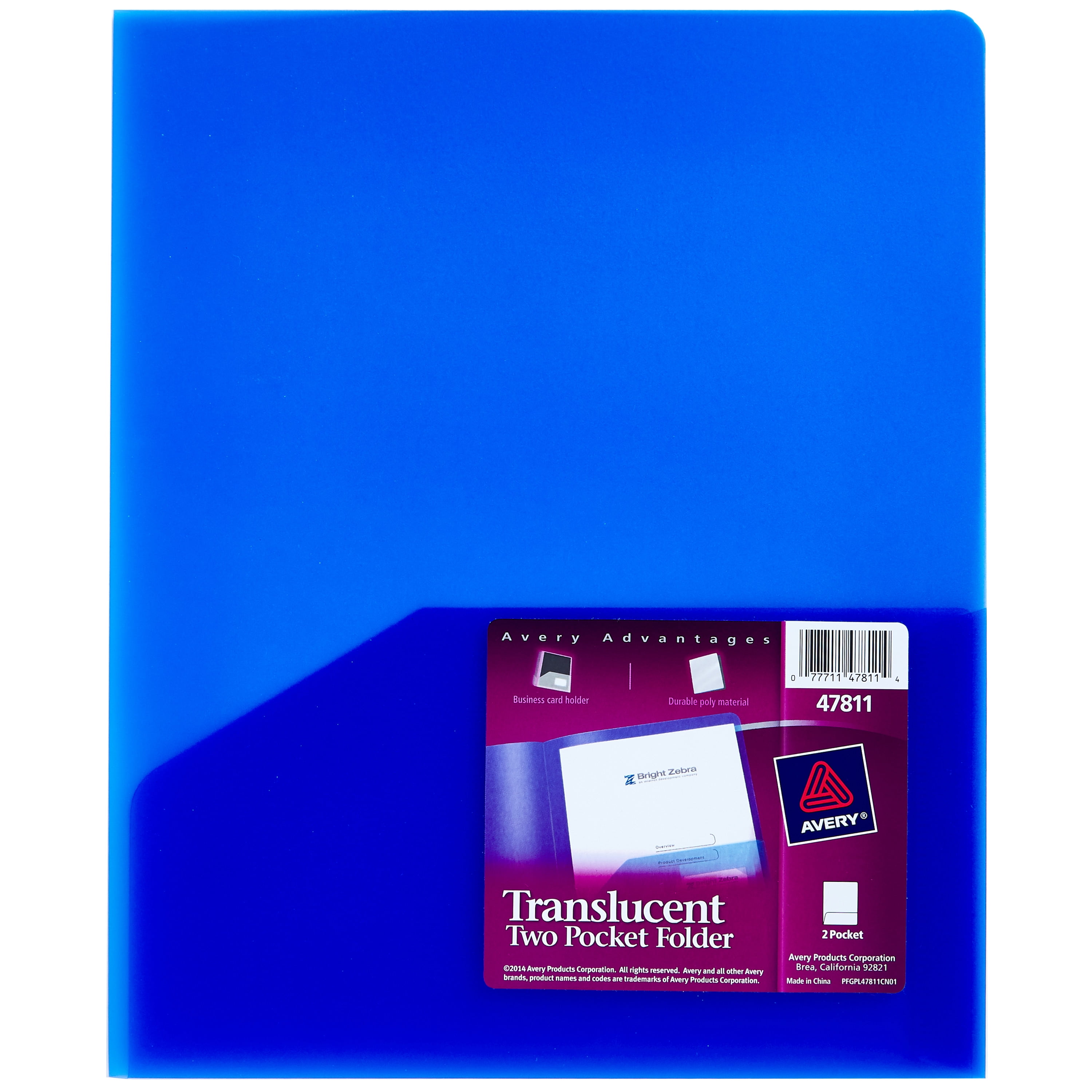 Avery Plastic Translucent Two Pocket Folder, 1 Blue