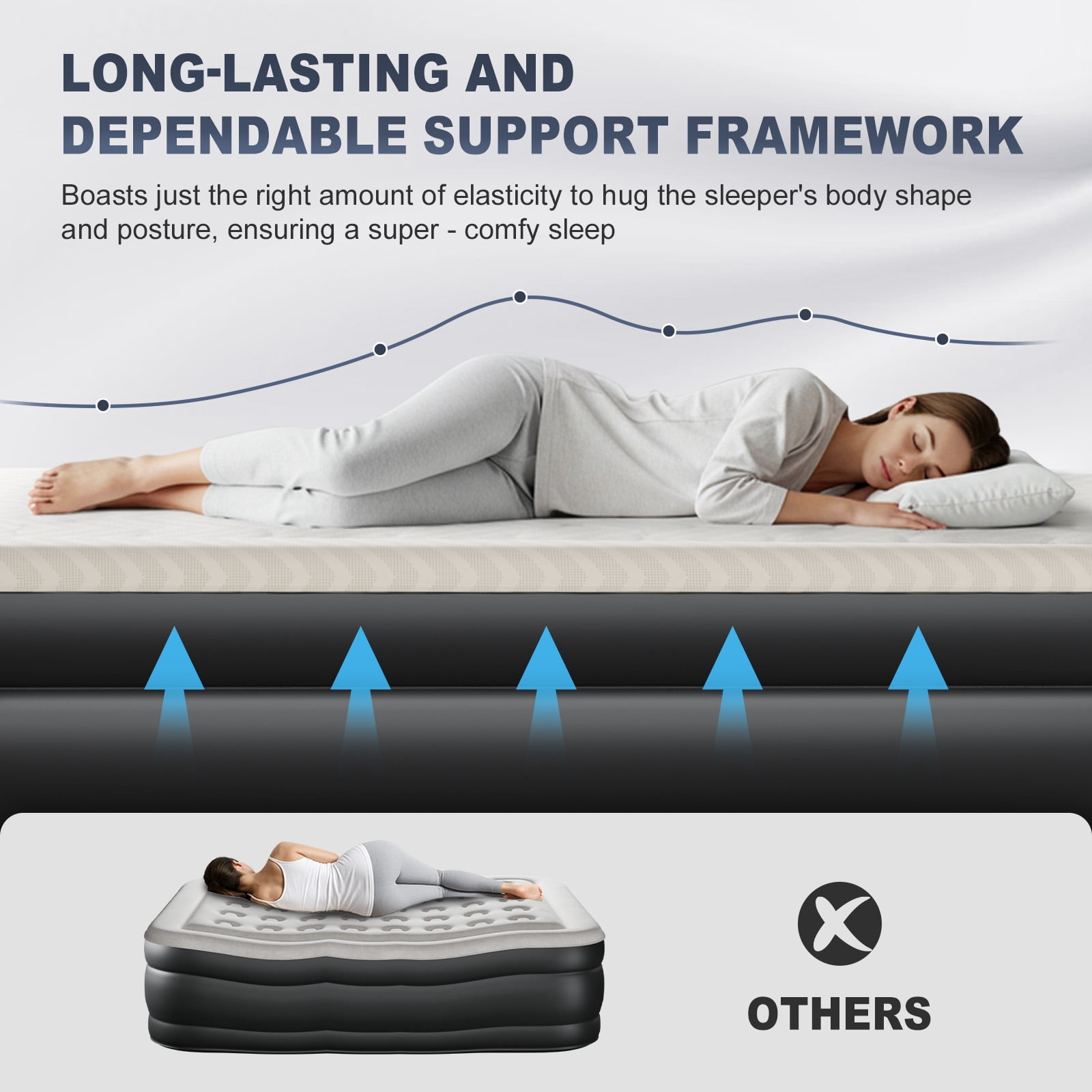 Ktaxon 18" Queen Air Mattress, Foam Flocking Airbed with Built-in Pump,Elevated Inflatable Bed for Home Cmaping & Guests, Beige & Black