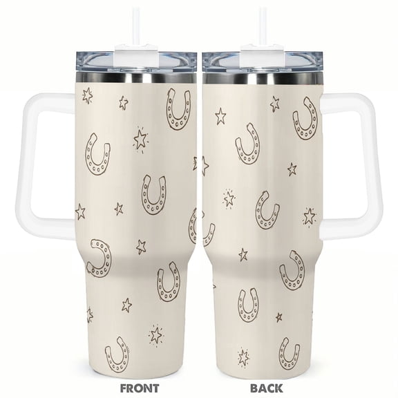 40oz Lucky Horseshoe Star Insulated Car Tumbler with Handle and Straw Lid Western Travel Cup Gift for Women