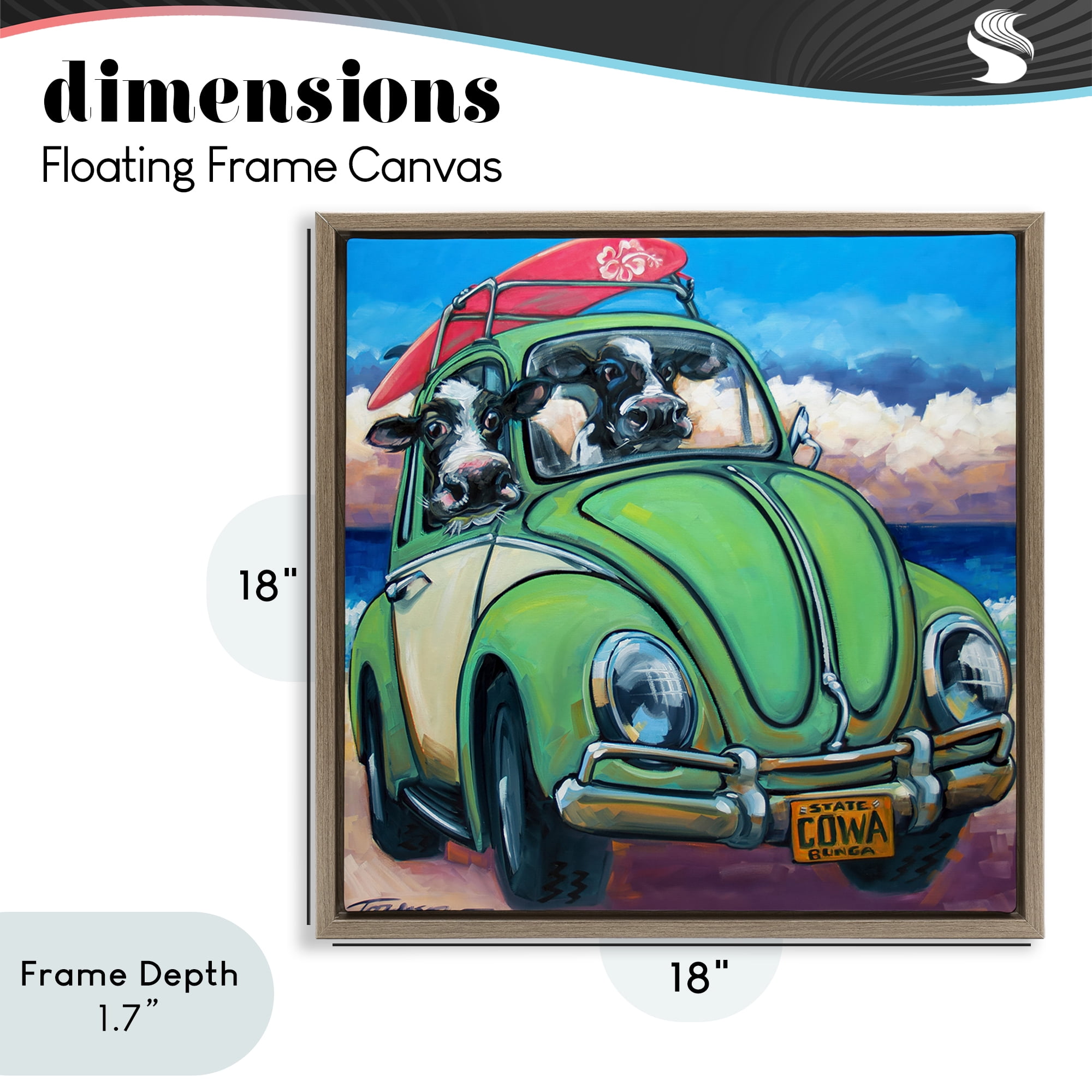 Stupell Industries Cowabunga Surfer Cows Brown Framed Floater Canvas Wall Art, design by CR Townsend
