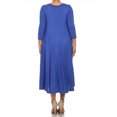 thumbnail image 4 of Women's Plus Size Casual 3/4 Sleeves Basic A-Line Pleated Solid Midi Dress, 4 of 5