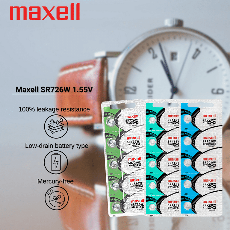 Maxell 396 Sr726w 1.55v Silver Oxide Watch Battery (2 Batteries)