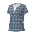 thumbnail image 3 of Wukai Tulips Flowers Casual V-Neck Graphic Tees for Women: Lightweight and Breathable Summer Tops with Stylish Design-Large, 3 of 8