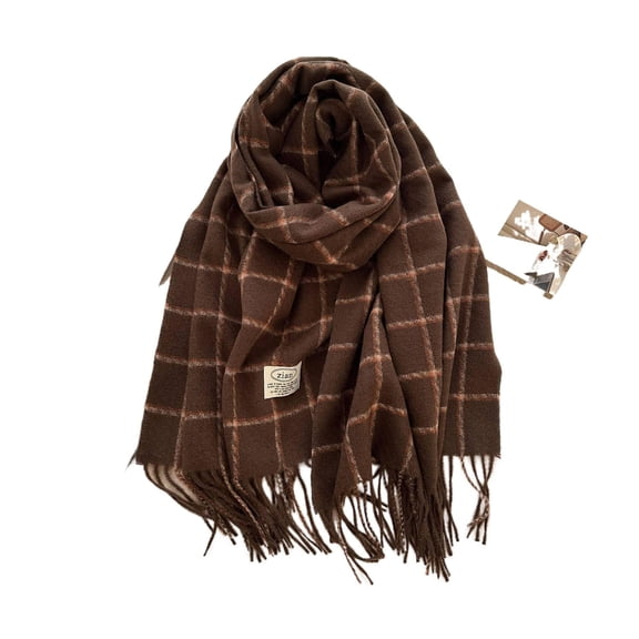 Plaid Knitted Winter Scarf, Warm Scarf, Cold Weather Accessory, Fringe Scarf