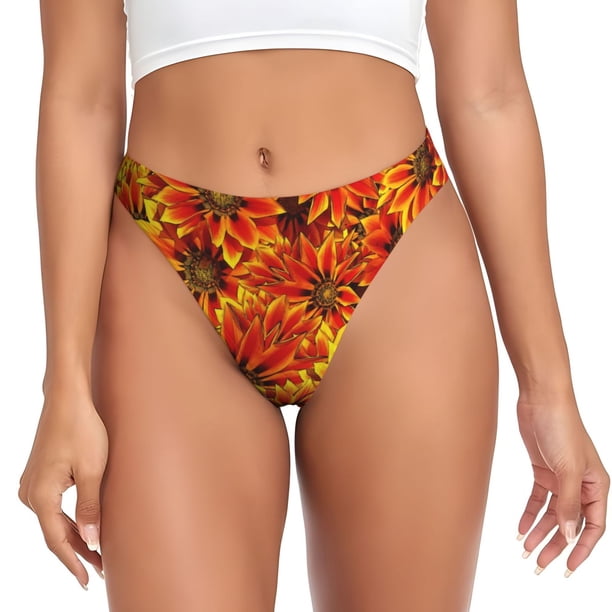 Balery Sunflower4 Tangas de Algodón para Mujer con Estampado – Ropa Interior Sexy, Transpirable, G-string-Large