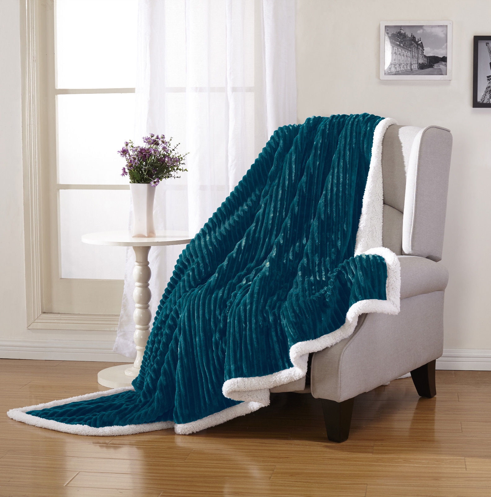 Ultra Soft Cozy Sherpa Ribbed Throw Blanket Covers Teal