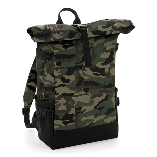 BagBase - Mochila enrollable (Camuflaje/Negro)