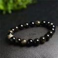 thumbnail image 2 of K-KED Natural Gold Obsidian Stone Gemstone Healing Energy Stretch Beaded Bracelet 8mm, 2 of 6