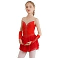 thumbnail image 2 of ranrann Ice Figure Skating Dress for Girls Rhinestone Mesh Chiffon Ballet Dance Leotard Dress Outfits Red 14, 2 of 7