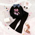 thumbnail image 2 of TAmten Girl Set Clothes Toddler Girl Clothes Fall Spring Toddler Girl Outfit Floral Sweatshirt/Hoodie Bell Bottom Flared Pants 2 Pcs Set(Black,5-6 Years), 2 of 4