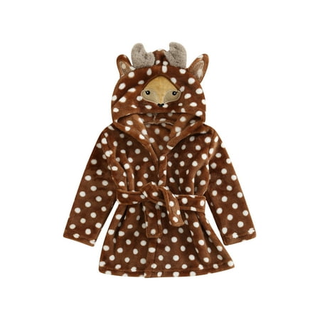

FOCUSNORM Christmas Toddler Girls Boys Sleepwear Cartoon Elk Fox Plush Hooded Robe Pajamas with Belt