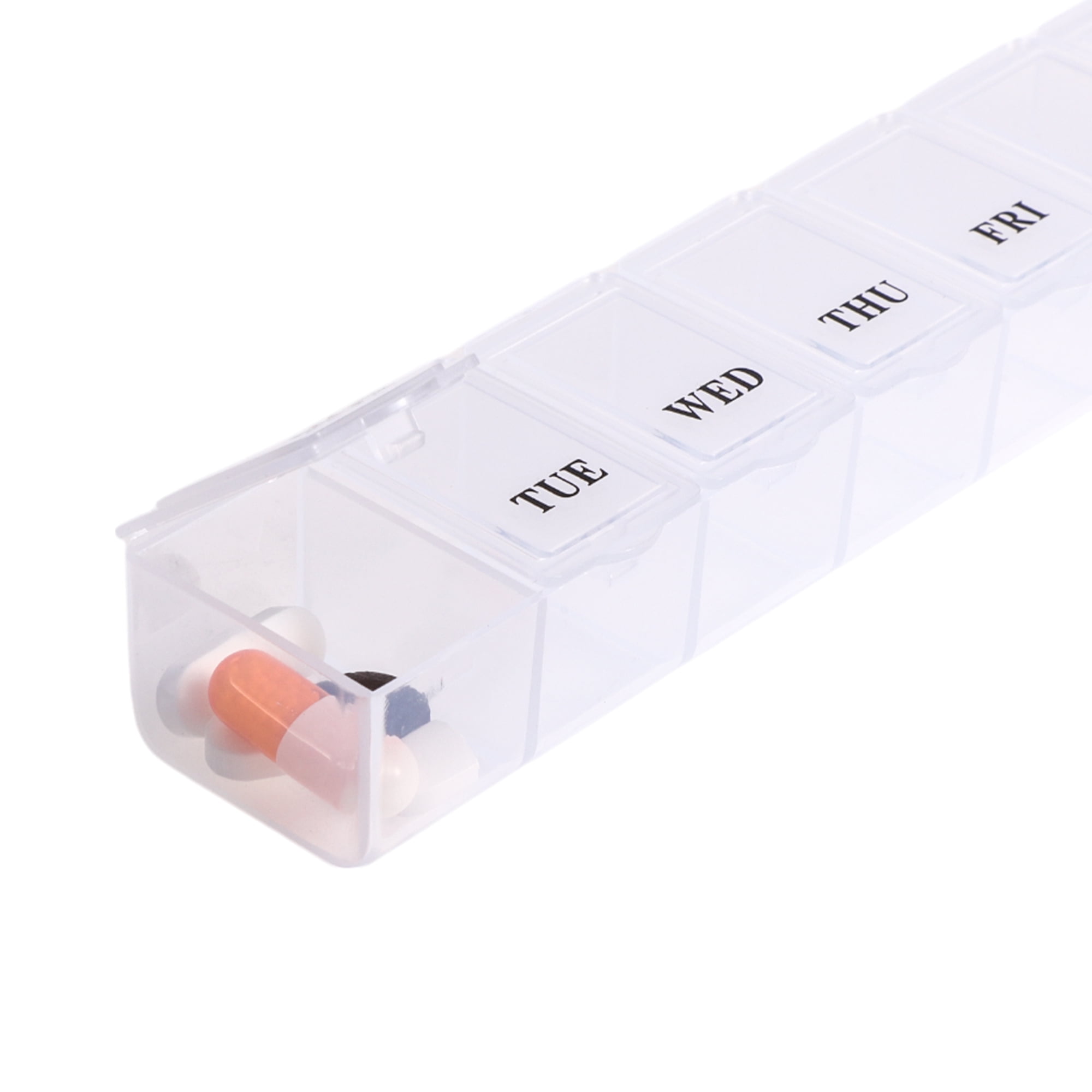 Unique Bargains Waterproof 7 Grids Single Row Hung Chain Pill Case for Travel Clear White