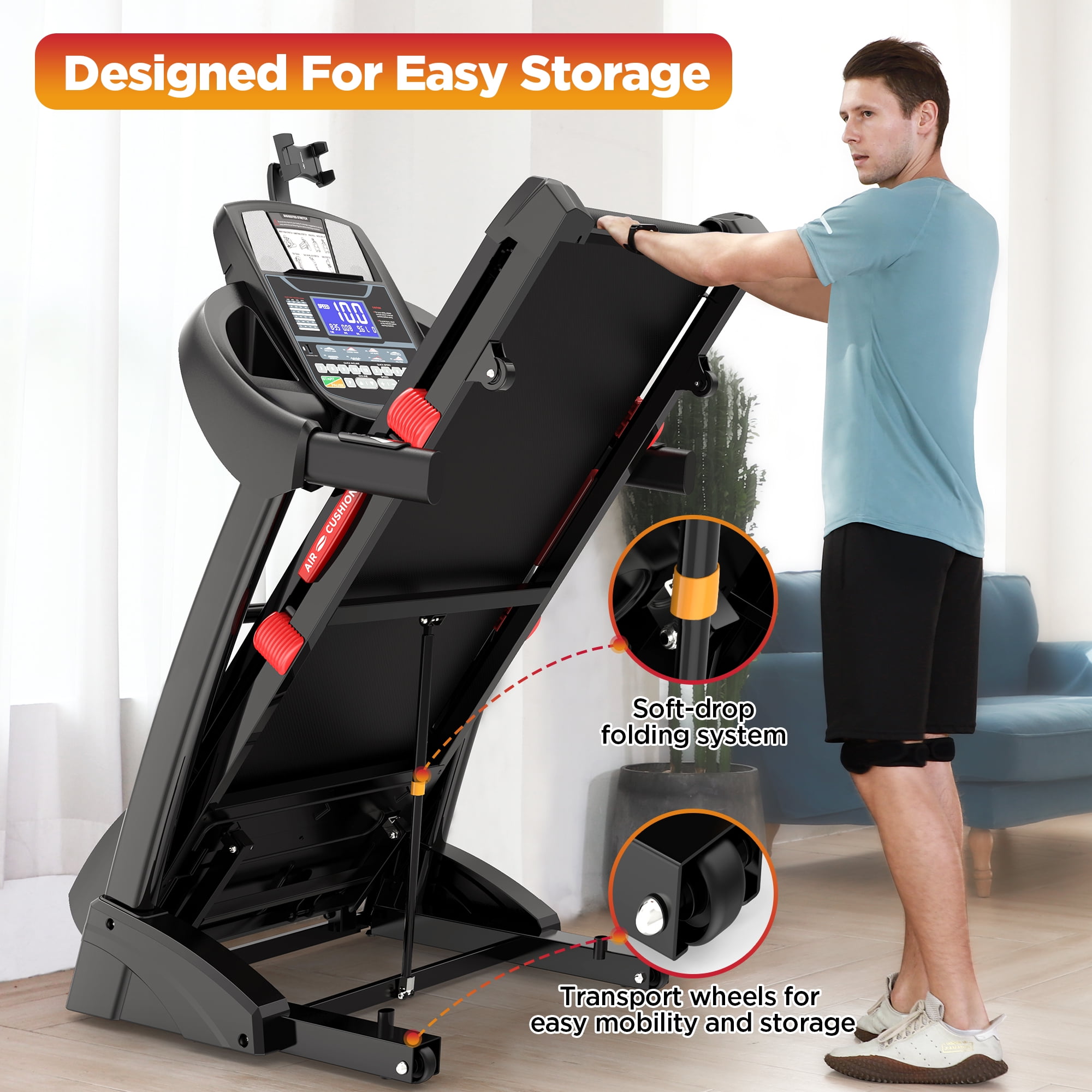 Dual Motor 5.0HP Folding Electric Treadmill for Home, Durable Running Machine with 20% Auto Incline, 400LBS Capacity, Bluetooth & APP Control, Quiet Compact Walking Pad Treadmill