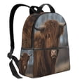 thumbnail image 2 of Lsque Yak Pattern Backpack – School Travel Canvas Daypack with Ergonomic Padded Straps, Multiple Compartments & Leather Handle, 2 of 5