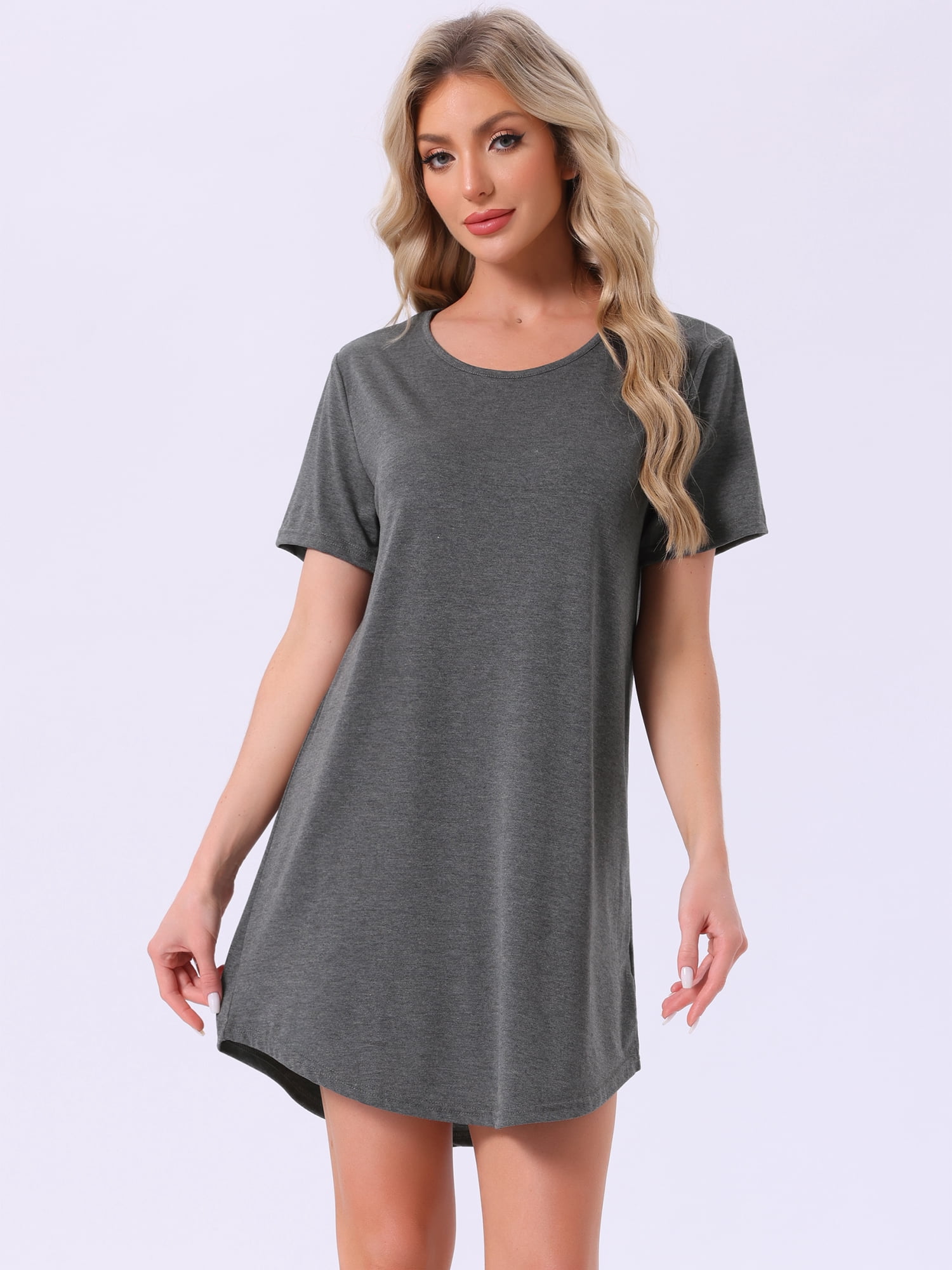 DARING DIVA Women's Colorful Striped Short Sleeve Nightgown M Gray