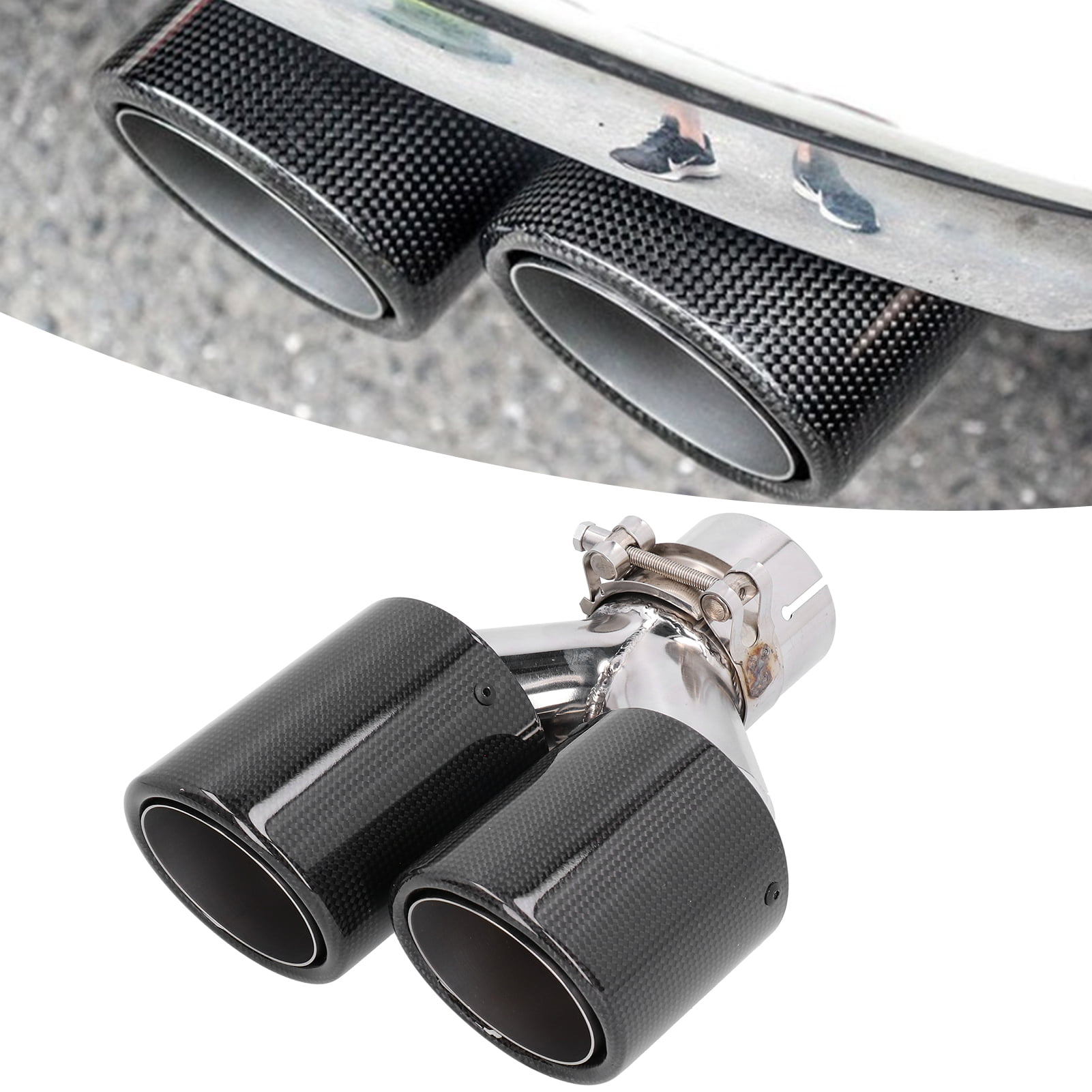 Glossy Surface Black Carbon Fiber+Stainless Steel Car Exhaust Pipe 2.5'' For BMW