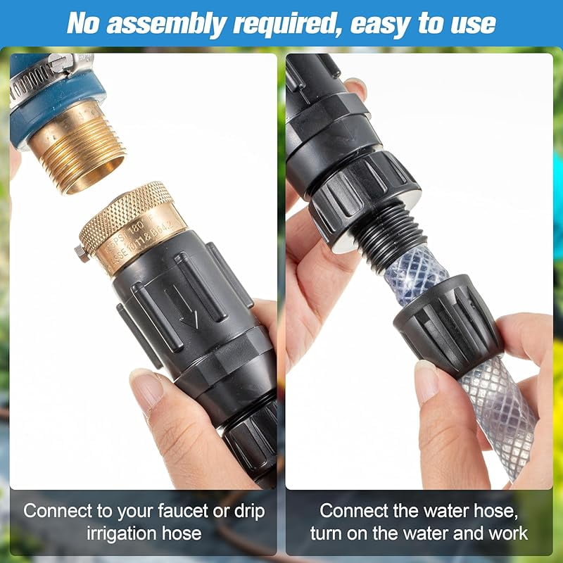 1 Set 25 Psi Drip Irrigation Faucet Adapter Kit 1/2'' Irrigation Tubing to 3/4'' Faucet Water Pressure Regulator Backflow Preventer with Filter, Drip Irrigation System Parts (25 Psi)