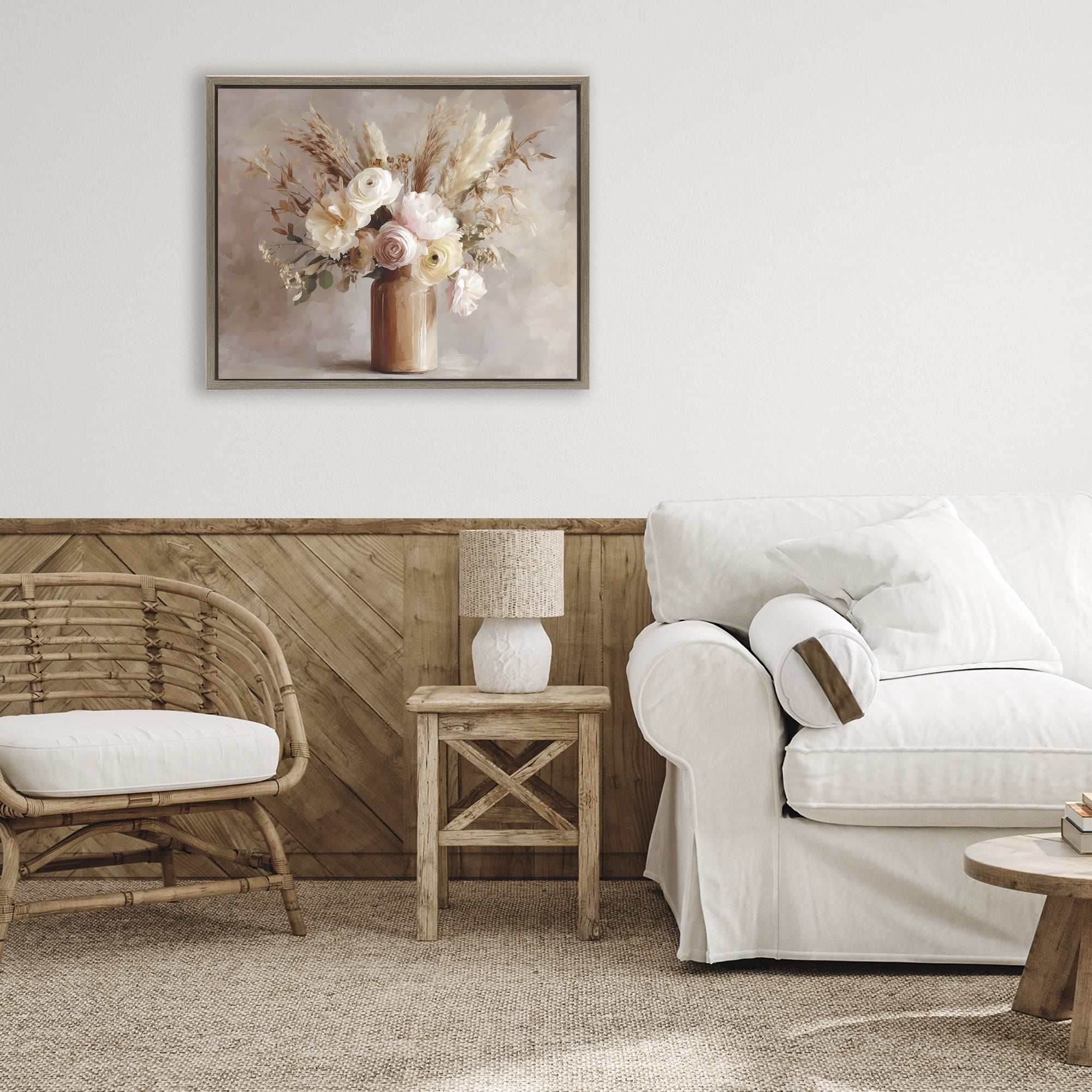 Stupell Industries Elegant Wheat Bouquet in Vase Brown Framed Floater Canvas Wall Art, design by Franklyn Gregory