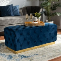 Baxton Studio Corrine Glam and Luxe Navy Blue Velvet Fabric Upholstered and Gold PU Leather Ottoman