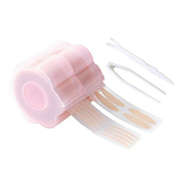 1 juego de cintas adhesivas para párpados dobles sin rastro con pinzas de horquilla, parche de belleza para ojos (rosa)