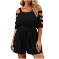 thumbnail image 2 of SELONE Plus Size Romper For Women Off Shoulder Tie Side With Pockets Solid Romper Shorts Jumpsuit 1 Piece For Summer, 2 of 7