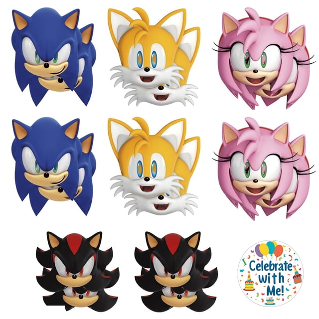 Máscaras de fiesta únicas de Sonic the Hedgehog, 16 máscaras de papel para niños