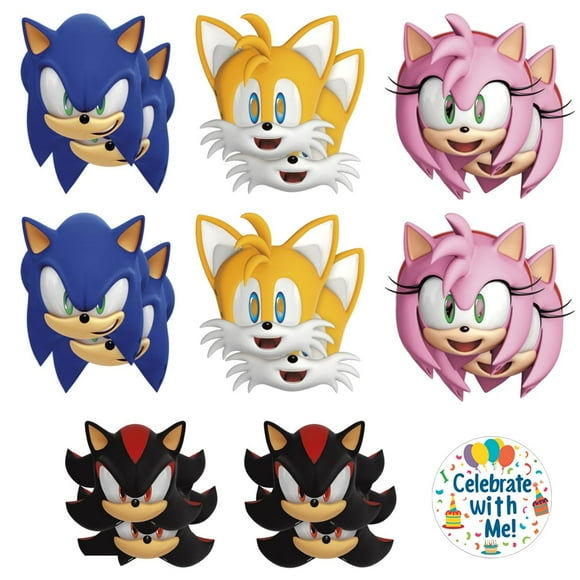 Máscaras de fiesta únicas de Sonic the Hedgehog, 16 máscaras de papel para niños
