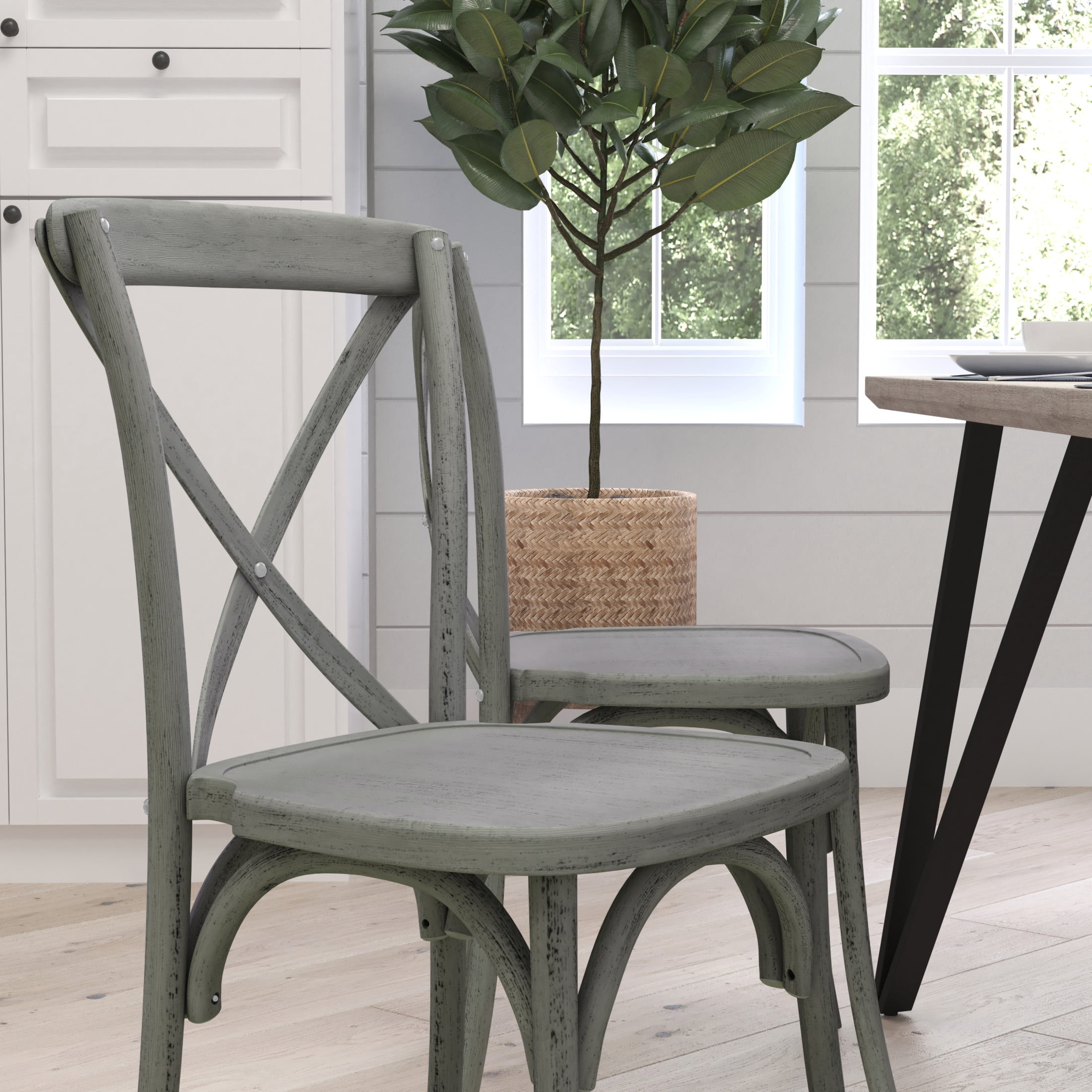 Merrick Lane X-Back Bistro Style Wooden High Back Dining Chair in Grey