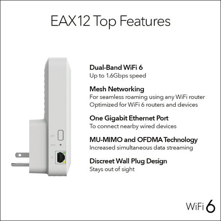 NETGEAR - EAX12 AX1600 WiFi 6 Mesh Wall Plug Range Extender
